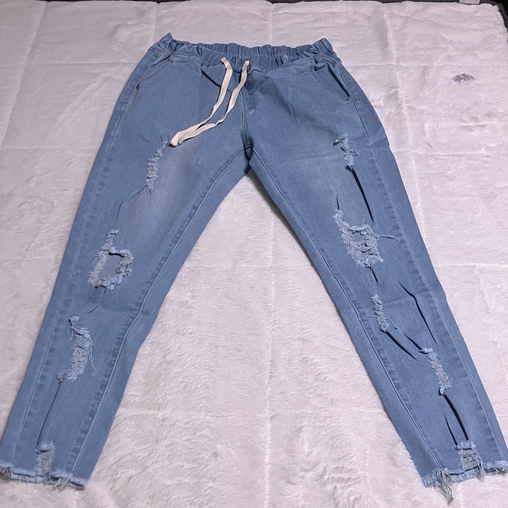Hayden Light Blue Distressed Skinny Jeans